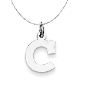 Silver, Amanda Collection Small Block Style Initial C Necklace - 24 In